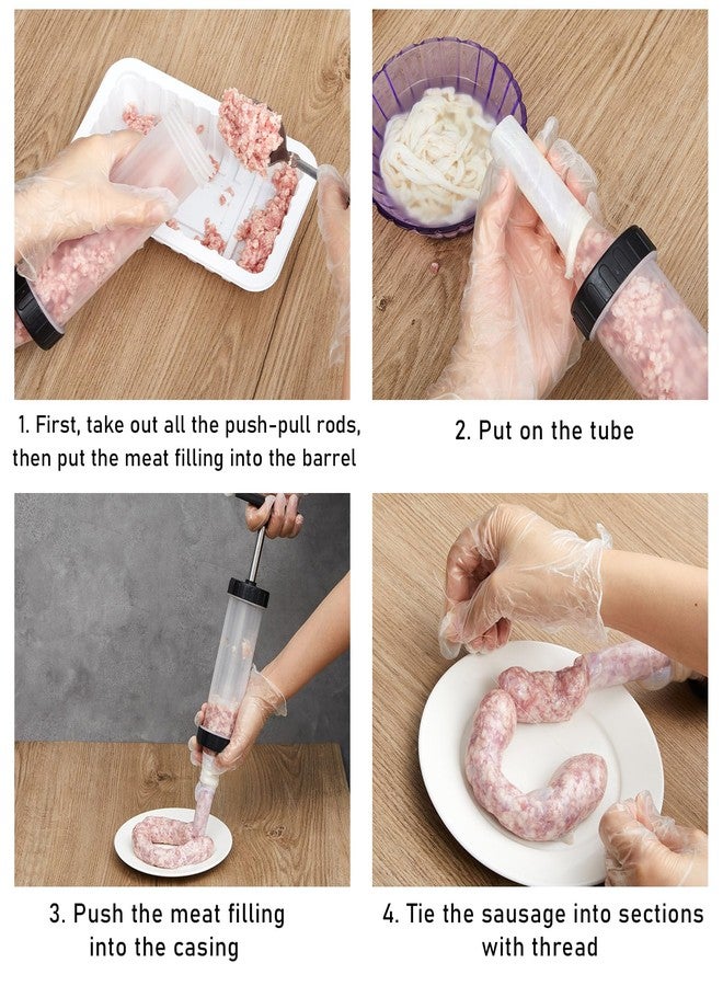 Threlaco 2 Set Sausage Stuffer, Plastic Meat Filler Funnel, Meat Stuffers Filler Sausage Press Filling Tools, Hot Dog Stuffer with 3 Size Filling Tubes for Holiday Christmas Household Use Camping Outdoor BBQ - Image 5