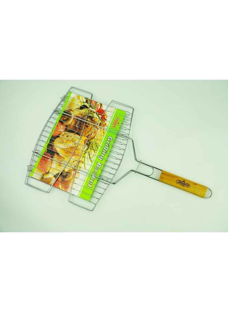 Joyous High Quality Double Fish Grilling Basket Silver and Brown 55cm 32043 - Image 2