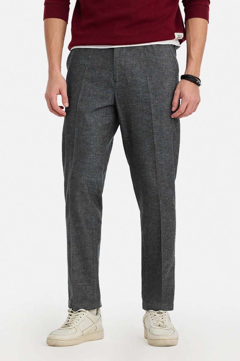 سنيتش Dark Grey Textured Regular Fit Casual Trousers