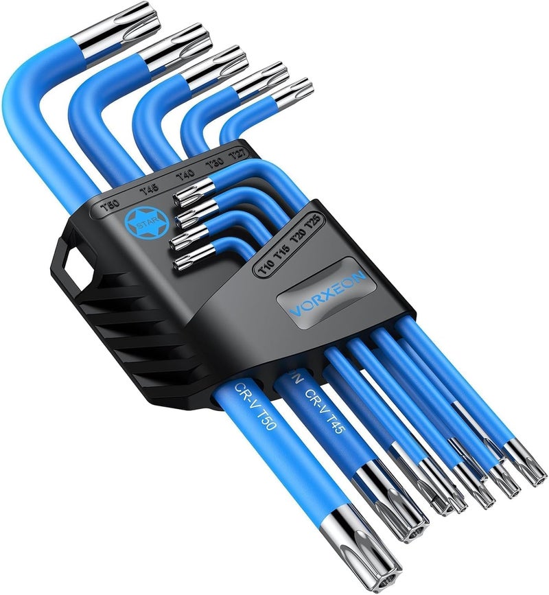 9PCS Star Wrench Key Set T10 to T50 Torx Wrenches Hex Keys With Visible Coding And Non-slip Coating, Long Arm Star Key With Hole for Auto Repair, Furniture Assembly, Household DIY - Image 1