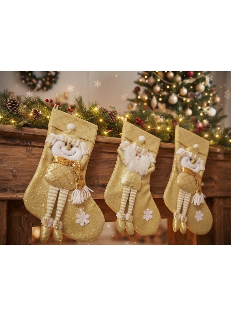 Small Santa Claus Stocking (44 x 20 cm) – Hanging Christmas Tree Decoration / Candy & Gift Bag Holder for Kids (Pack of 1)