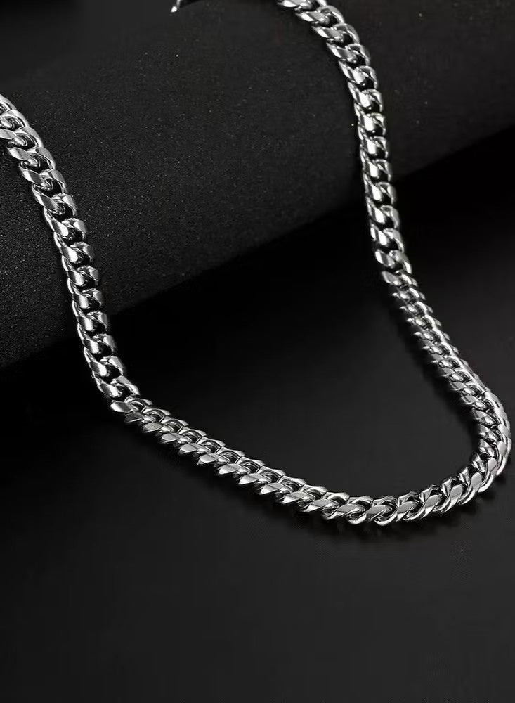 أمبريت سلسلة Cuban Chain رجالية 51 سم من التيتانيوم ستيل فضي | موضة شارع هيب هوب 2026 | هدية مثالية - Image 2