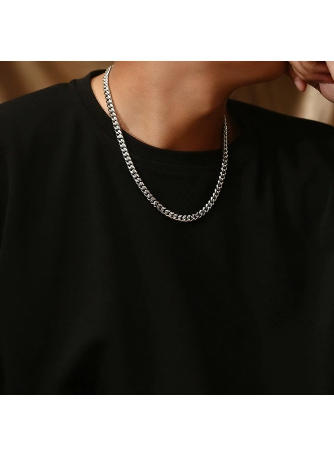 أمبريت سلسلة Cuban Chain رجالية 51 سم من التيتانيوم ستيل فضي | موضة شارع هيب هوب 2026 | هدية مثالية - Image 3