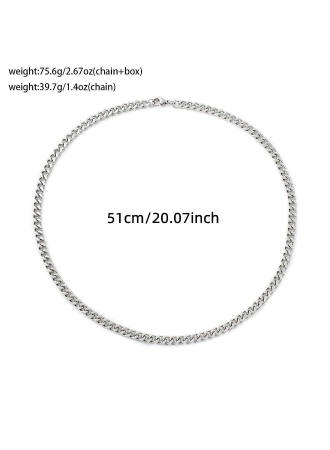 أمبريت سلسلة Cuban Chain رجالية 51 سم من التيتانيوم ستيل فضي | موضة شارع هيب هوب 2026 | هدية مثالية - Image 4