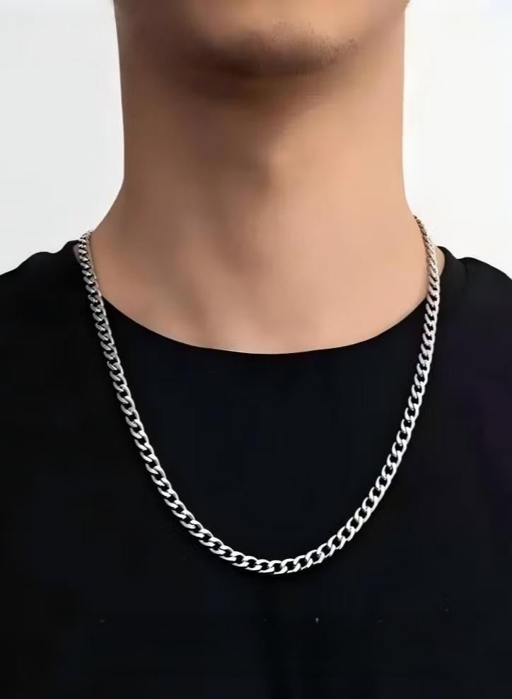 أمبريت سلسلة Cuban Chain رجالية 51 سم من التيتانيوم ستيل فضي | موضة شارع هيب هوب 2026 | هدية مثالية - Image 1