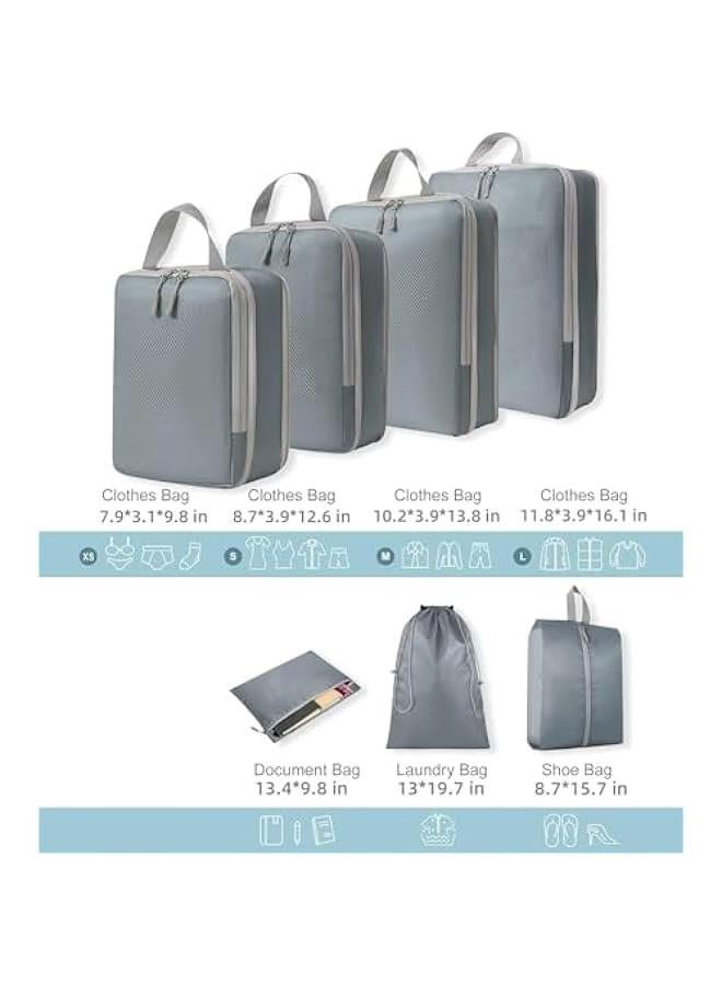 ميكسد 7 قطع من مكعبات التعبئة الضاغطة، منظم حقائب السفر، منظم حقائب السفر، مكعبات السفر، مستلزمات السفر مع أكياس تخزين الأحذية كيس غسيل (رمادي) - Image 2