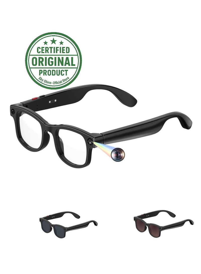 نظارات سكاي شاين AIMB-G1 الذكية المزودة بكاميرا | تسجيل فيديو مخفي بدقة 1080 بكسل، بلوتوث، واي فاي، ChatGPT، ترجمة فورية بالذكاء الاصطناعي، ومساعد صوتي | نظارات شمسية ذكية للرجال والنساء مزودة بخاصية حجب الضوء الأزرق وعدسات متدرجة مزدوجة - Image 1