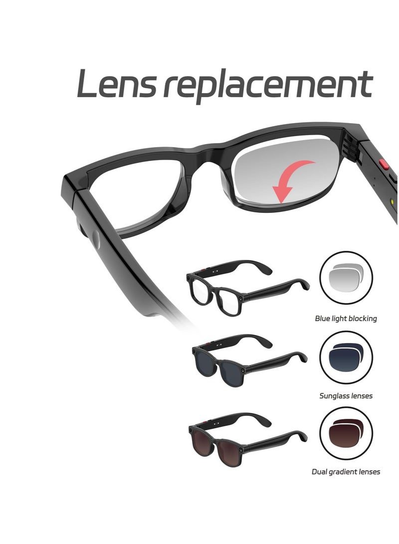 نظارات سكاي شاين AIMB-G1 الذكية المزودة بكاميرا | تسجيل فيديو مخفي بدقة 1080 بكسل، بلوتوث، واي فاي، ChatGPT، ترجمة فورية بالذكاء الاصطناعي، ومساعد صوتي | نظارات شمسية ذكية للرجال والنساء مزودة بخاصية حجب الضوء الأزرق وعدسات متدرجة مزدوجة - Image 3