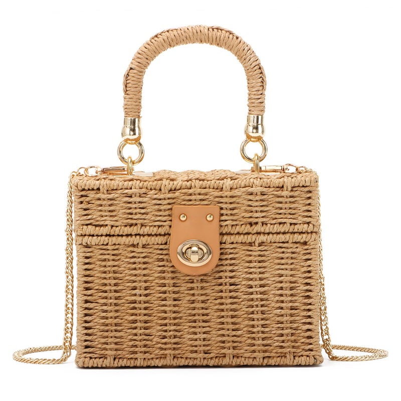 KUANG! Handwoven Rattan Bag for Women Woven Straw Square Crossbody Bag Vintage Basket Purse Beach Tote Bag - Image 1