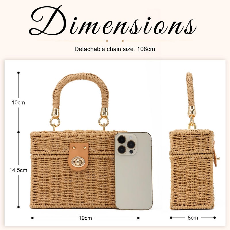 KUANG! Handwoven Rattan Bag for Women Woven Straw Square Crossbody Bag Vintage Basket Purse Beach Tote Bag - Image 4