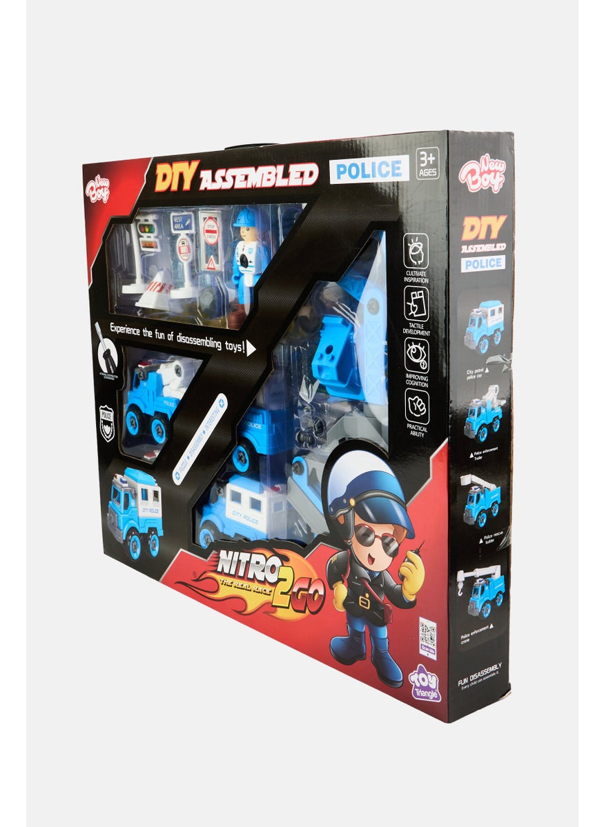 New Boy Assembling Car Set Police 24 Pcs, Blue  - Image 3