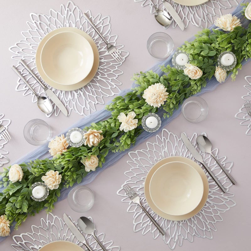 Juvale 10 Pack Silver Metallic Vinyl Placemats - 14.4" x 14.4" Round Table Mats and Chargers with Leaf Design for Elegant Table Decor and Protection - Stylish Charger Plates for Weddings and Parties - Image 2