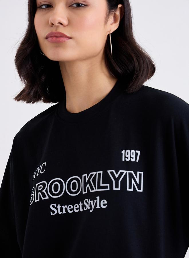 ستايلي تيشيرت فضفاض بطبعة بروكلين - Image 3