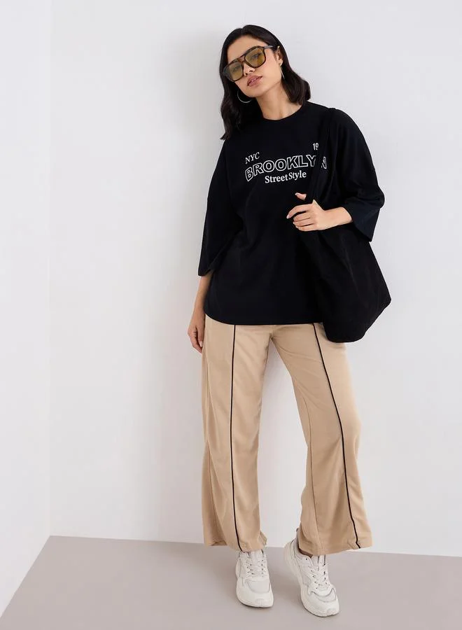 Styli Styli Black Oversized Brooklyn Print T-Shirt