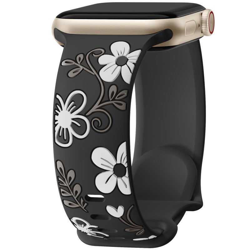 Witzon Cute Flower Band Compatible with Apple Watch Bands For Women 42mm 41mm 40mm 38mm 44mm 45mm 46mm 49mm, Engraved Soft Silicone Inlay Strap for iWatch Series 11 10 9 8 7 6 5 4 3 2 SE Ultra 3 2 1 - Image 1