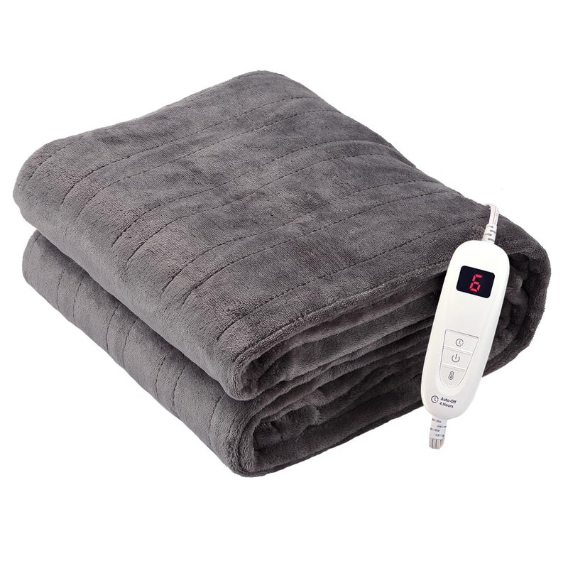 Tefici Electric Heated Blanket Throw Super Cozy Soft 2Layer Flannel 50 x 60 Heated Throw with 6 Heating Levels 4 Hours Auto Off Machine Washable ETLFCC Certified Home Office UseGrey