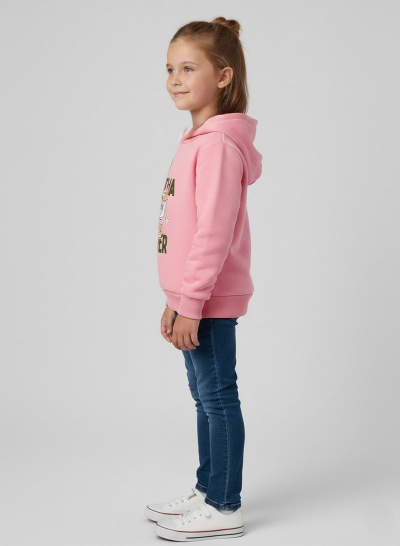 babyqlo Girls Pink Matcha Lover Winter Fleece Hoodie - Image 3