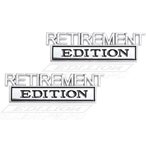 CARRUN 2 Pcs Retirement Edition Emblem 3D Metal Badge Decal Sticker Fit for Universal Car Truck SUV Side Rear Front Hood Trunk Door Silver Black - Image 1
