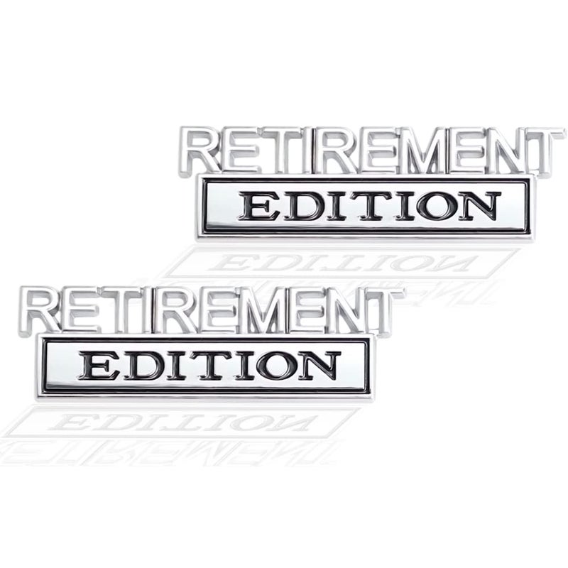 CARRUN 2 Pcs Retirement Edition Emblem 3D Metal Badge Decal Sticker Fit for Universal Car Truck SUV Side Rear Front Hood Trunk Door Silver Black - Image 3