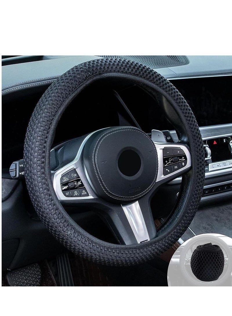 Car Steering Wheel Cover, Elastic Stretch Breathable Microfiber Ice Silk Anti-Slip Car Wheel Protector Fit Most of Cars,Universal 36-38CM ( Balck) - Image 1