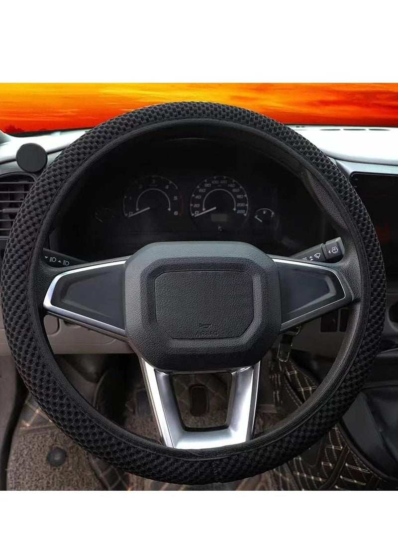 Car Steering Wheel Cover, Elastic Stretch Breathable Microfiber Ice Silk Anti-Slip Car Wheel Protector Fit Most of Cars,Universal 36-38CM ( Balck) - Image 5