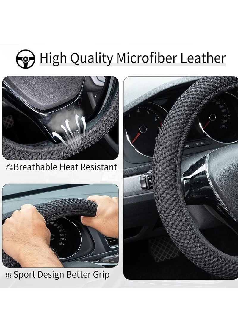 Car Steering Wheel Cover, Elastic Stretch Breathable Microfiber Ice Silk Anti-Slip Car Wheel Protector Fit Most of Cars,Universal 36-38CM ( Balck) - Image 2