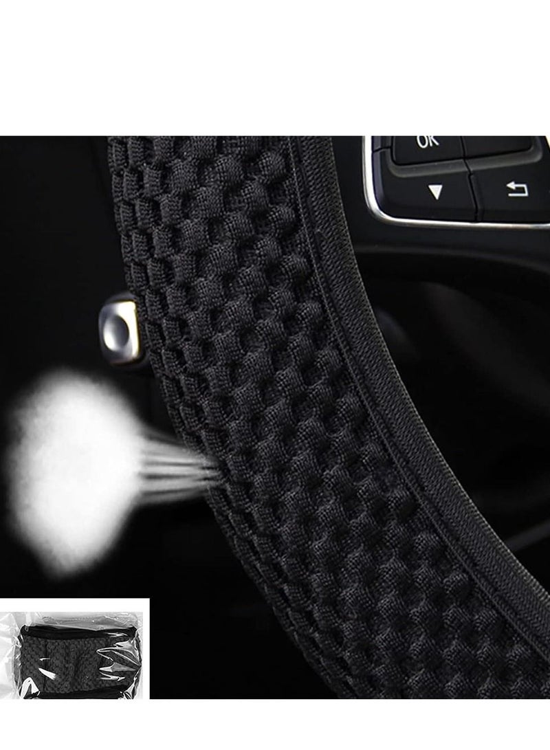 Car Steering Wheel Cover, Elastic Stretch Breathable Microfiber Ice Silk Anti-Slip Car Wheel Protector Fit Most of Cars,Universal 36-38CM ( Balck) - Image 4