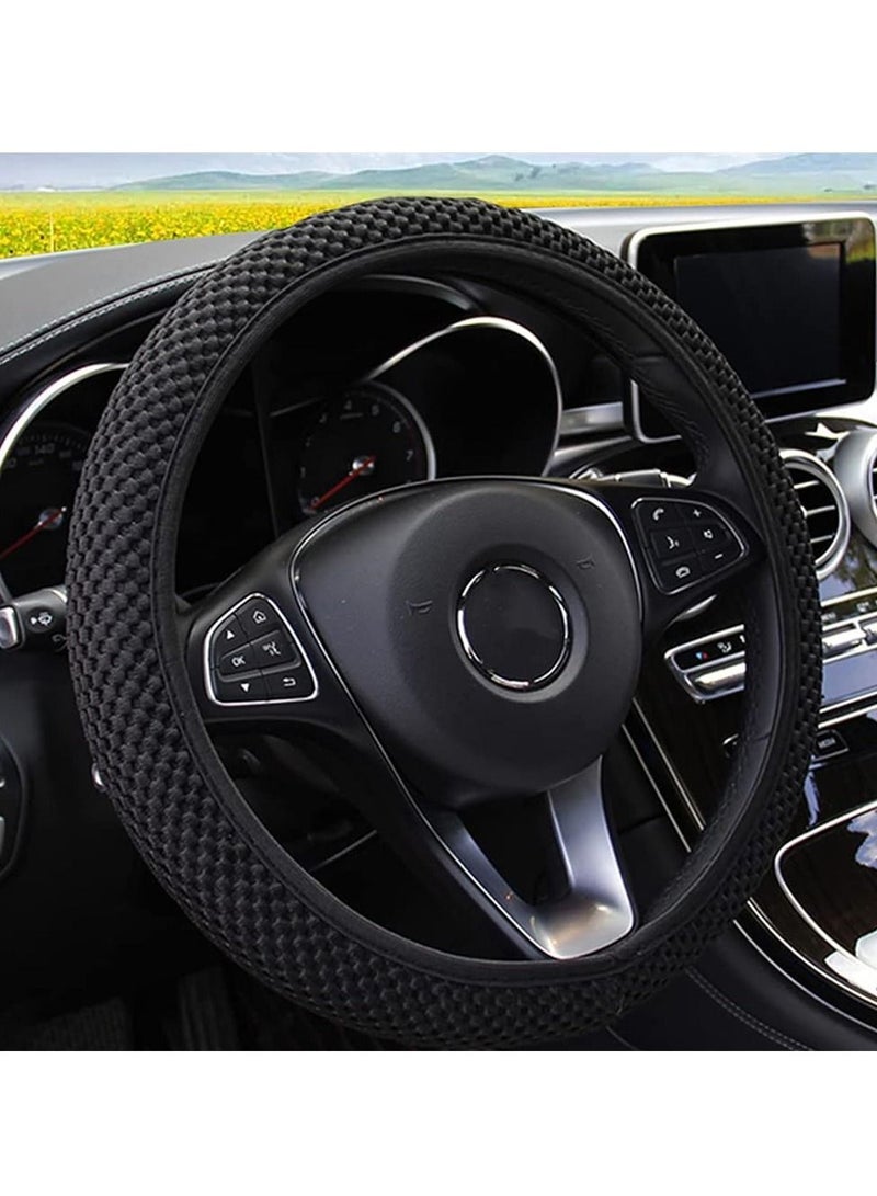 Car Steering Wheel Cover, Elastic Stretch Breathable Microfiber Ice Silk Anti-Slip Car Wheel Protector Fit Most of Cars,Universal 36-38CM ( Balck) - Image 3