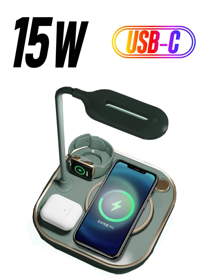 Y&D 4-in-1 Fast Wireless Charging Station with Desk Lamp 15W Stand Compatible All iPhone8/9/X/11/12/13/pro/max Series Huawei/Samsung/Xiaomi Apple Watch earphone - Image 1