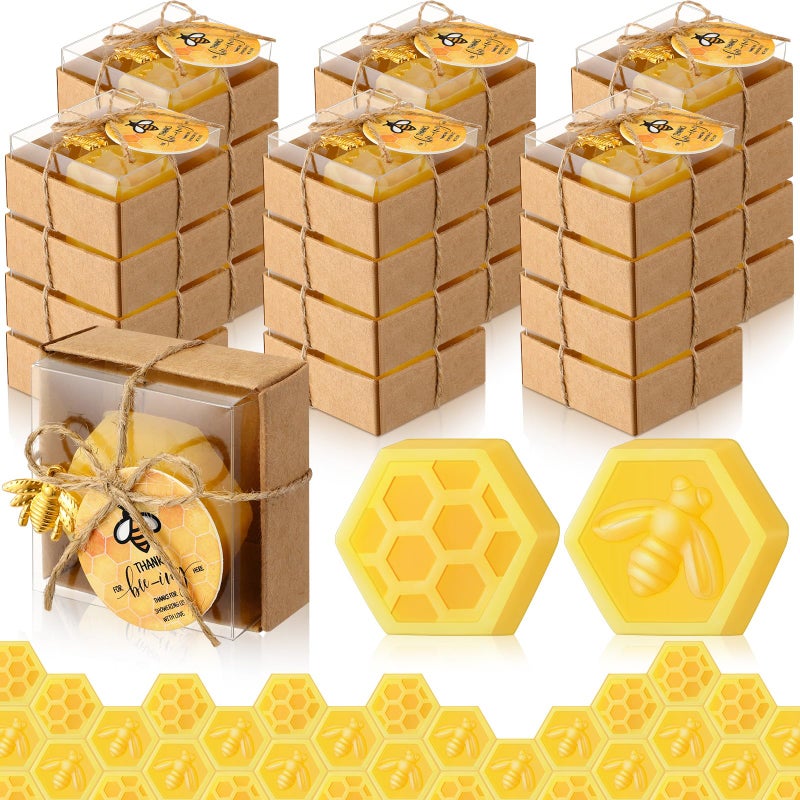 Dimsile 24 Set Baby Shower Bee Party Favors Honeycomb Bee Soap Handmade Scent Soaps with Gift Box Thank You Cards cute Charms for Guest Gender Reveal Keepsake Wedding gifts Decorations Solid - Image 2