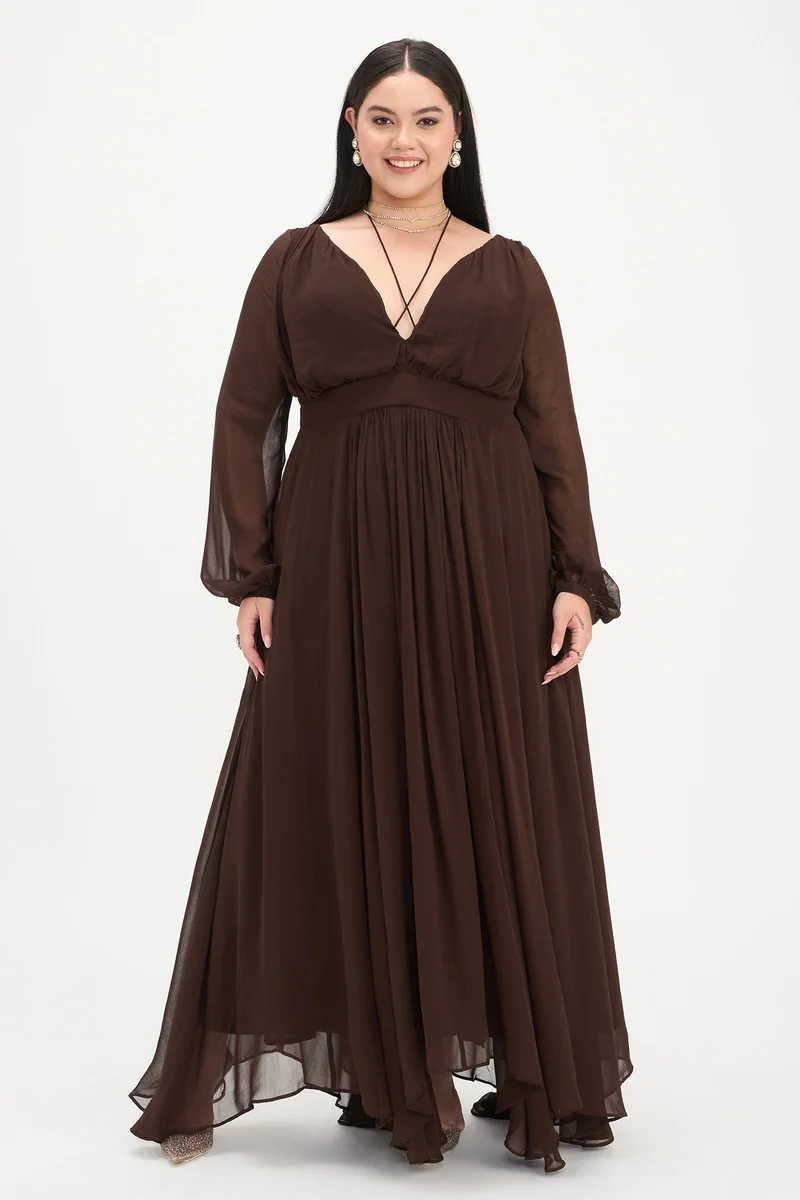 فيرجيو Solid Viscose Fit And Flare Maxi Plus Size Dress for Women