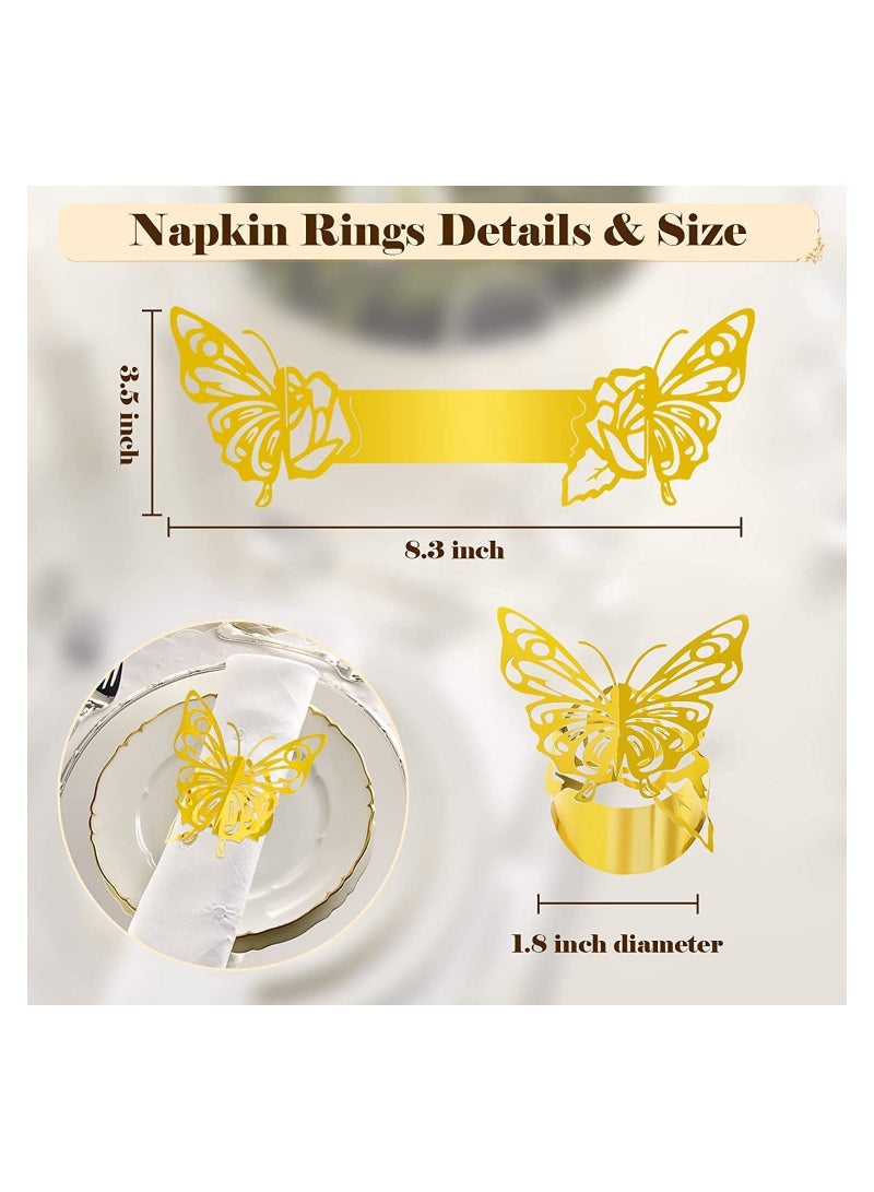 SYOSI Butterfly Napkin Rings, 100Pcs Gold Paper Napkin Rings for Table Decor, Reflective Gold Creative Napkin Rings for Luxury Banquet Style, Reusable Paper Napkin Rings for Wedding, Birthday, Anniversary - Image 3