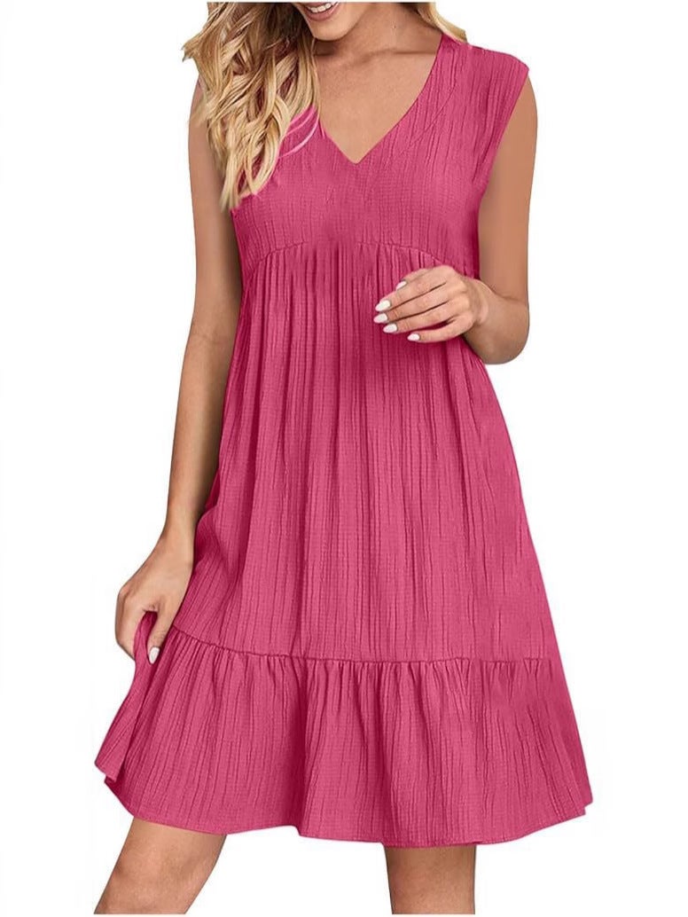 2025 Sleeveless V-Neck Niche Design Line Dress Women'S Summer Fashion Casual Elegant Dress - Image 2