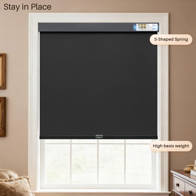JaeJaes Cordless Blackout Roller Shades,Pull Down Free-Stop Window Roller Shades,Thermal Insulated Fabric,UV Protection,Blinds for Bedroom and Office (Black, 23" W x 72" H) - Image 2