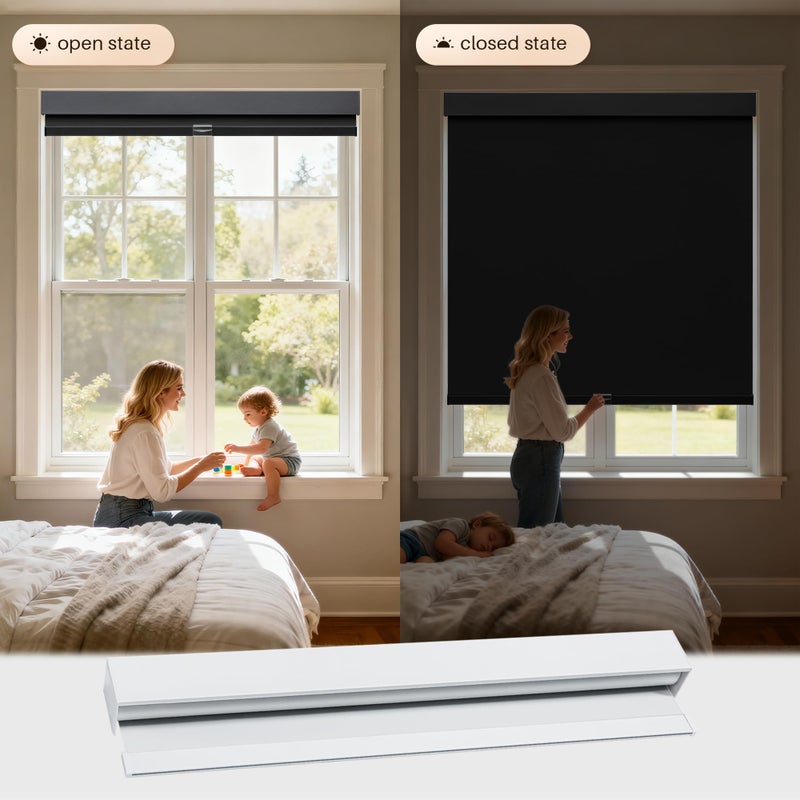 JaeJaes Cordless Blackout Roller Shades,Pull Down Free-Stop Window Roller Shades,Thermal Insulated Fabric,UV Protection,Blinds for Bedroom and Office (Black, 23" W x 72" H) - Image 4