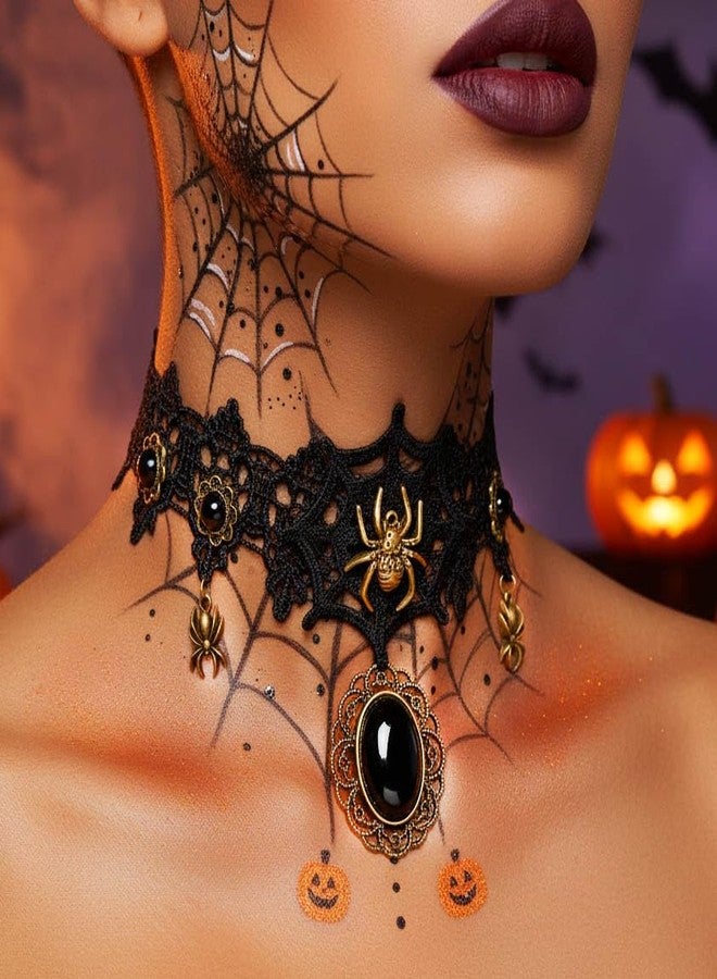 CLOACE Black Choker Necklace Gothic Spiders Necklaces Halloween Costume Jewelry for Women(Spiders) - Image 3