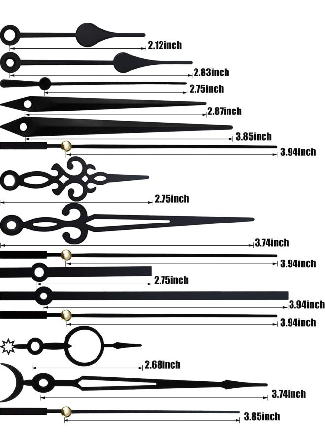 Mudder 14 Styles Clock Movement Mechanism, Non-Ticking Hands, Clock Hands Made Of Aluminum, Diy Repair Parts Replacement For Clock Repair, 14 Kinds Of Size, Black  - Image 2