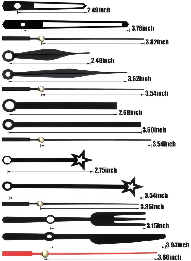 Mudder 14 Styles Clock Movement Mechanism, Non-Ticking Hands, Clock Hands Made Of Aluminum, Diy Repair Parts Replacement For Clock Repair, 14 Kinds Of Size, Black  - Image 3
