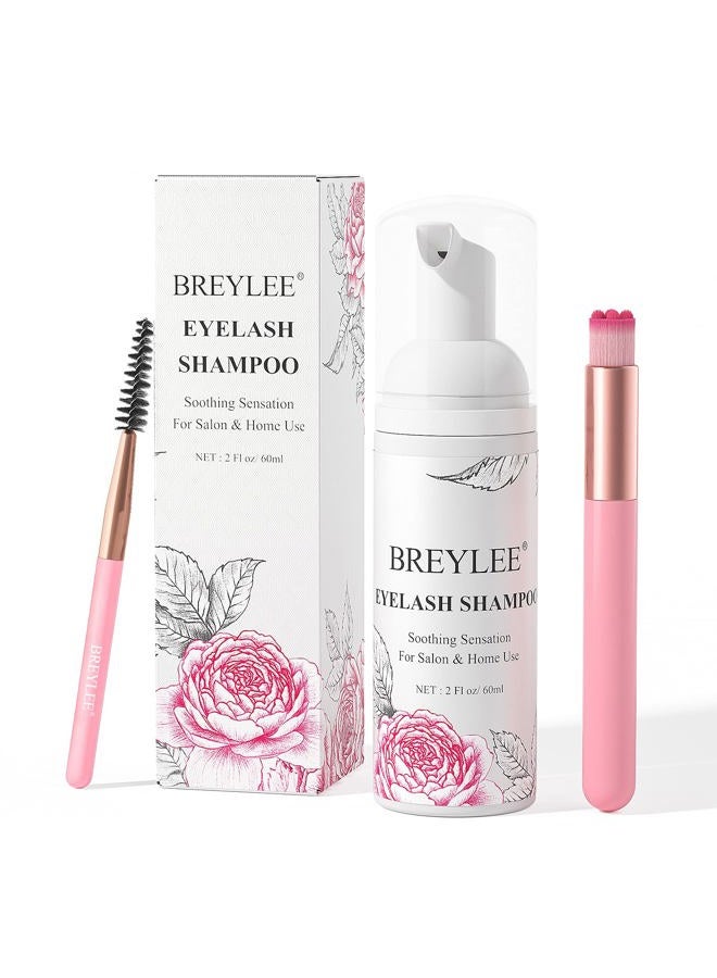 Breylee Eyelash Cleanser, Shampoo Foam & Brushes Eyelid Cleanser for Makeup Remover Paraben & Sulfate Free for Salon and Home Use(60ml, 2 fl oz) - Image 1