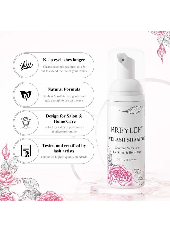 Breylee Eyelash Cleanser, Shampoo Foam & Brushes Eyelid Cleanser for Makeup Remover Paraben & Sulfate Free for Salon and Home Use(60ml, 2 fl oz) - Image 2
