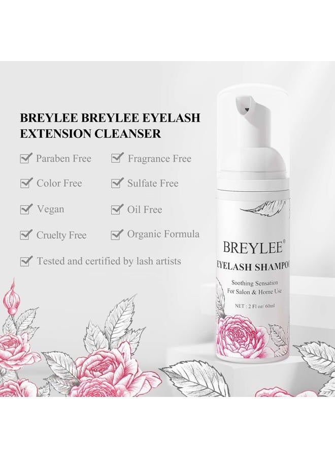 Breylee Eyelash Cleanser, Shampoo Foam & Brushes Eyelid Cleanser for Makeup Remover Paraben & Sulfate Free for Salon and Home Use(60ml, 2 fl oz) - Image 5