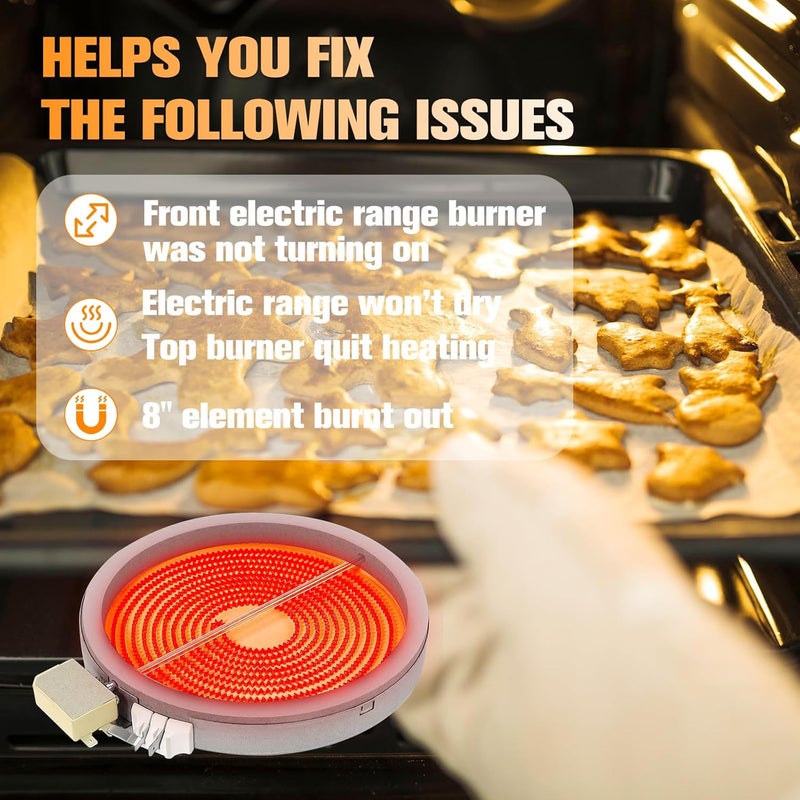 Funmit WB30T10132 WB30T10128 Element Radiant 8 in Replacement for GE Oven Range Stove Cooktop Replace 1536600 AP4416172 AH2321566 EA2321566 PS2321566 by (1 Pack) - Image 2
