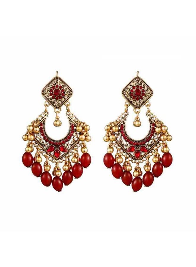 OIDIMS Bollywood Jhumka Earrings for Women Vintage Gold-Tone Plated Chandelier Drop Earring Hook Cubic Zirconia Beaded Design Dangle Tassel Statement Boho Indian Jewelry for Festival Wedding Holiday, Small - Image 1