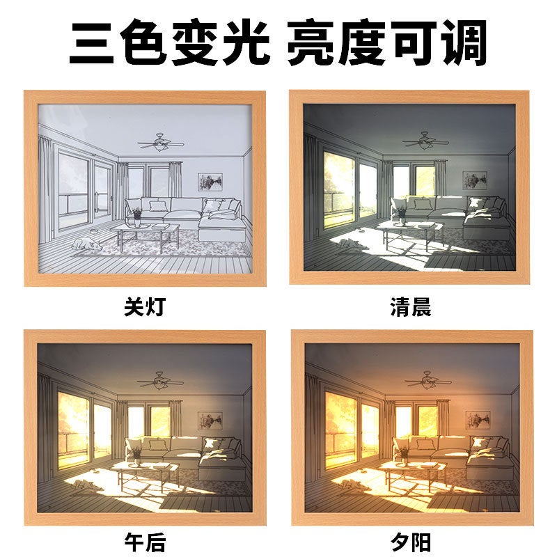 Ins Style Light Painting Douyin Internet Celebrity Creative Sunshine Painting Bedroom Ornaments Three-Color Adjustable Light And Shadow Po Frame - Image 3