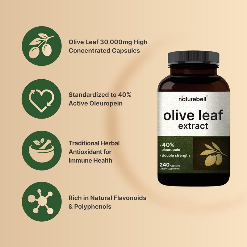 NatureBell Olive Leaf Extract 30000mg 240 Capsules  40 Active Oleuropein 501 Herbal Equivalent  Rich in Polyphenol  Flavonoid Antioxidants for Immune  Heart Health  NonGMO - Image 3