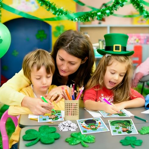 Fennoral 24 Pack St Patricks Day Craft Kit for Kids Color You Own St Patricks Day Jigsaw Puzzle DIY Coloring Art and Craft for Irish Classroom Art Activity Patricks Party Favor Supplies - Image 5