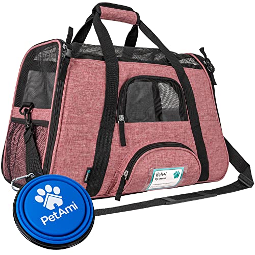 PetAmi Airline Approved Pet Carrier for Cats Small Dogs Soft Sided TSA Travel Carrier Bag with Sherpa Bed Breathable Mesh Ventilation Collapsible Bowl Up to 18 lbs Small Heather White Red - Image 1