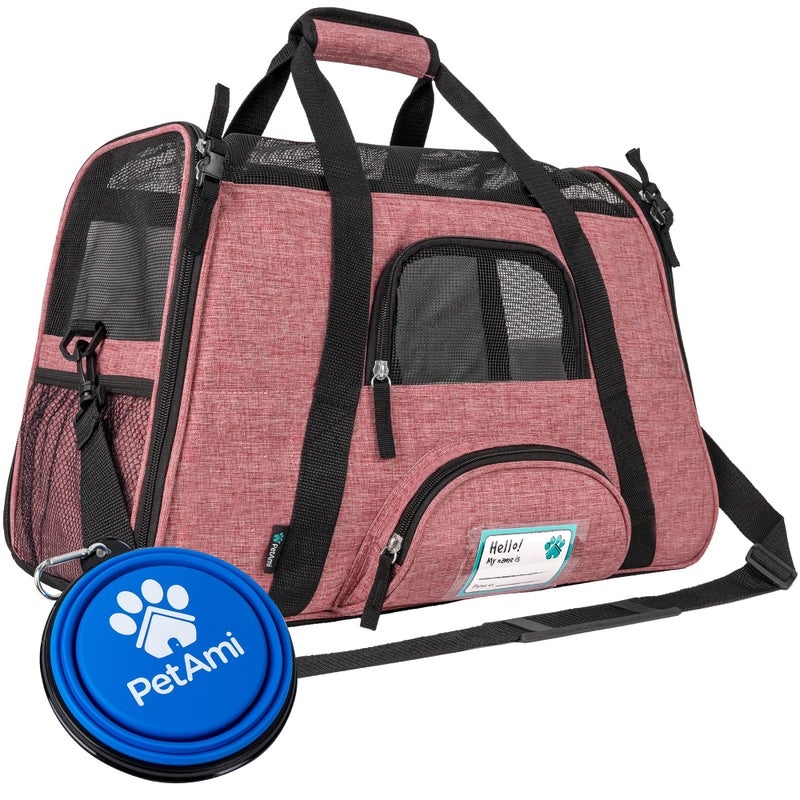 PetAmi Airline Approved Pet Carrier for Cats Small Dogs Soft Sided TSA Travel Carrier Bag with Sherpa Bed Breathable Mesh Ventilation Collapsible Bowl Up to 18 lbs Small Heather White Red - Image 2