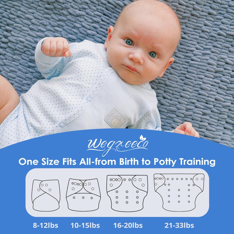 wegreeco Cloth Diapers 5 Pack with 5 Inserts, Washable Cloth Diapers for Babies, One Size Adjustable Reusable (Ocean Adventure) - Image 2