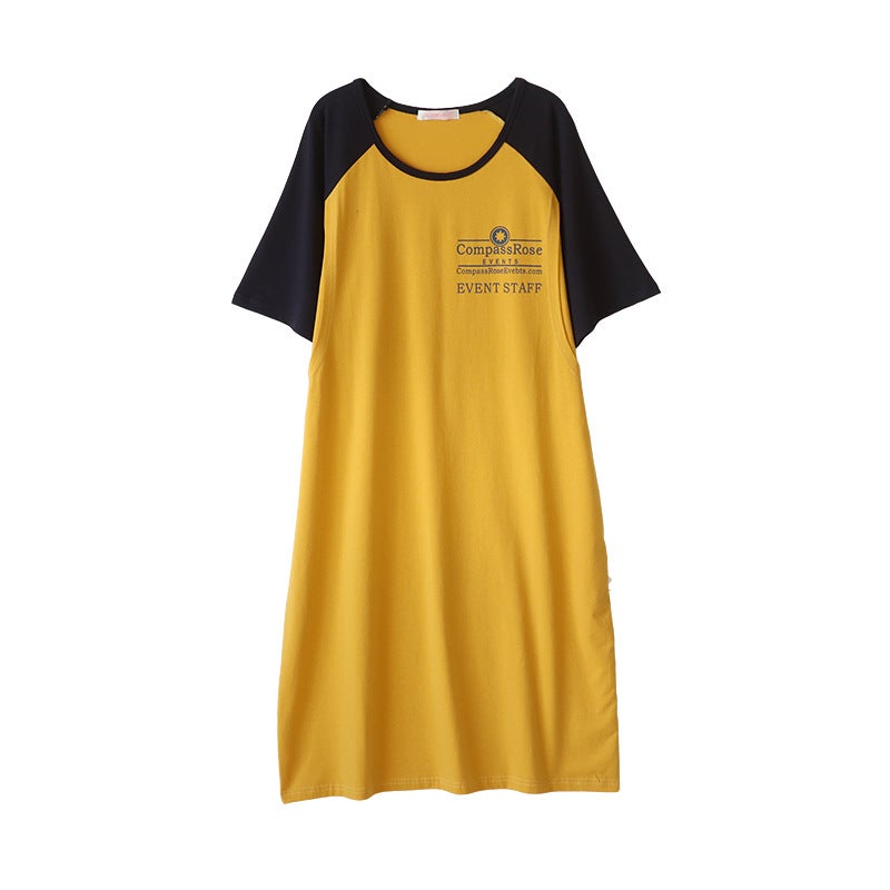 Nursing clothes out hot mom summer short sleeve dress postpartum confinement clothes nursing clothes pure cotton home nightdress for women 3775 yellow